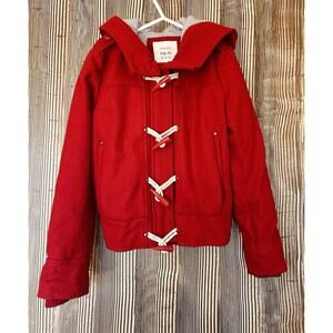 Htg.81 Forever 21 Kids Red Wool Coat Red Riding Hood Toggle Zip Closure Sz XS